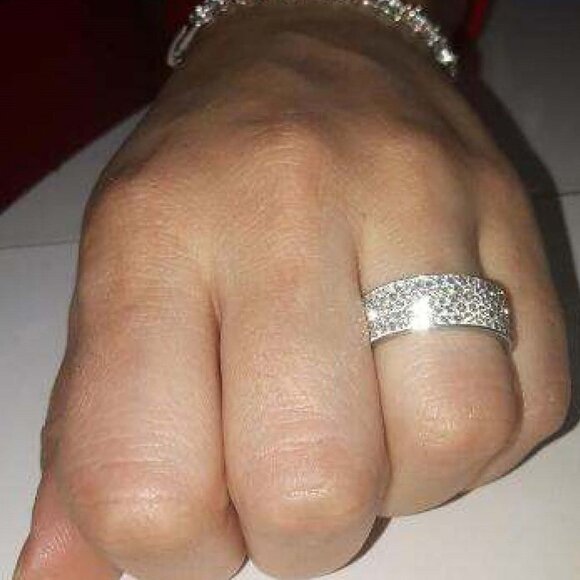 5 Row Micro Pave CZ SS Eternity Wedding Band - Picture 3 of 12